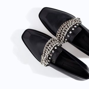 Zara Silver Chains Loafer | Black Womens 41
